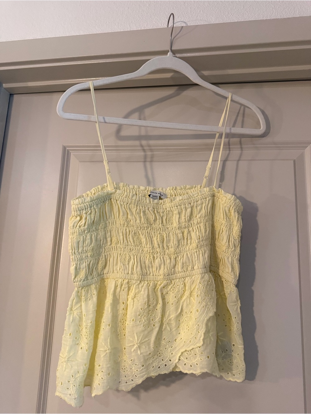 American Eagle Yellow Eyelet Babydoll Top